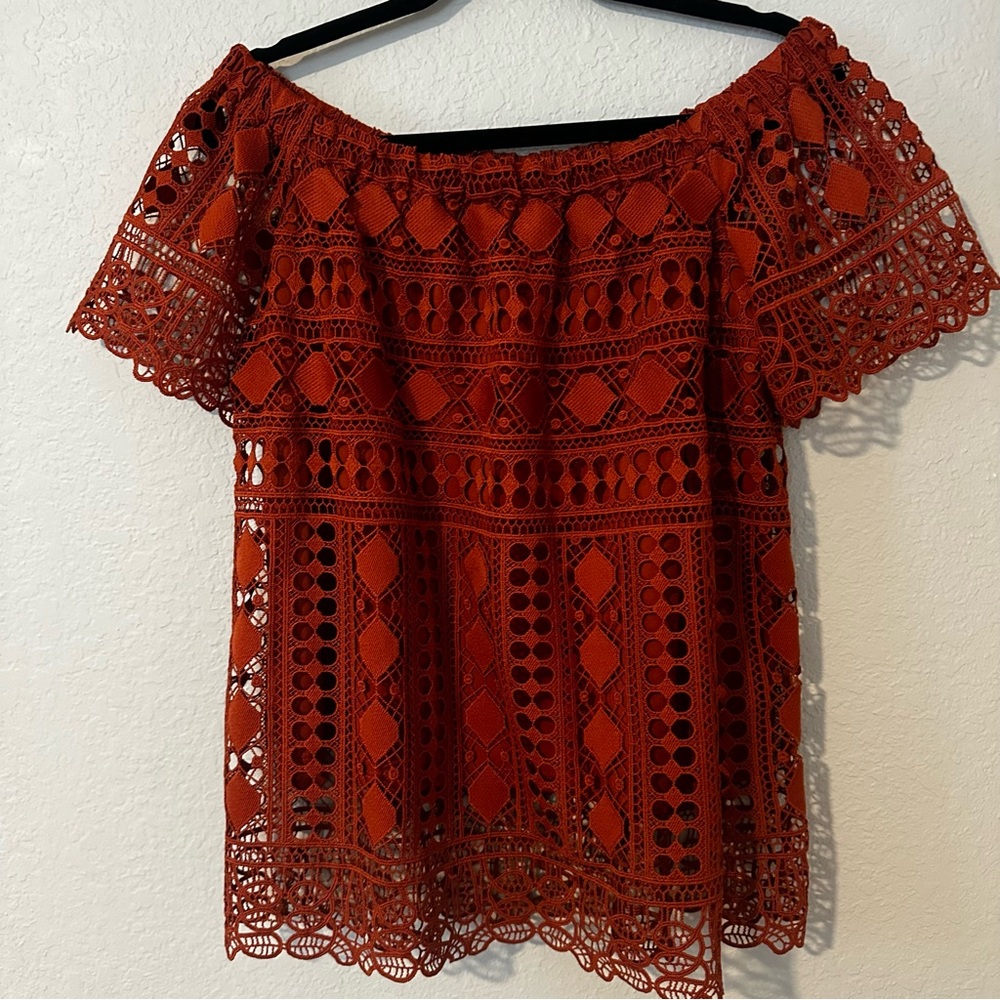Burnt Orange Off the Shoulder Top